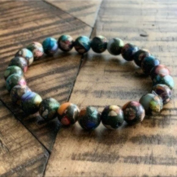 8mm Jasper Chakra Stretch Bead Bracelet - Picture 6 of 7